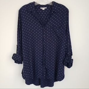BeachLunchLounge Navy Blue & White Diamond Print Button Down Blouse Size Medium